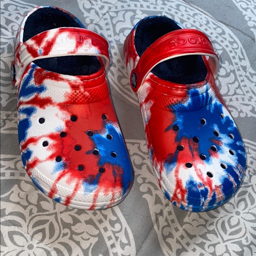 CROCS Red and Blue Slippers with Ventilation Holes